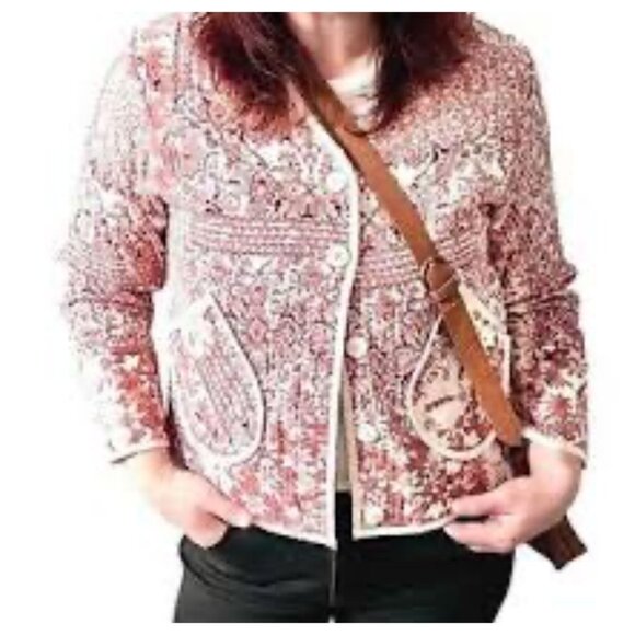 Como Vintage Womens Floral Print Blazers Suit Red Size XXL - Picture 1 of 9